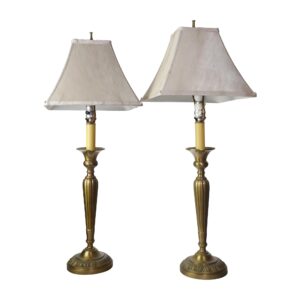 Table Lamps - Pair of Traditional Ribbed patina Brass Table Lamps