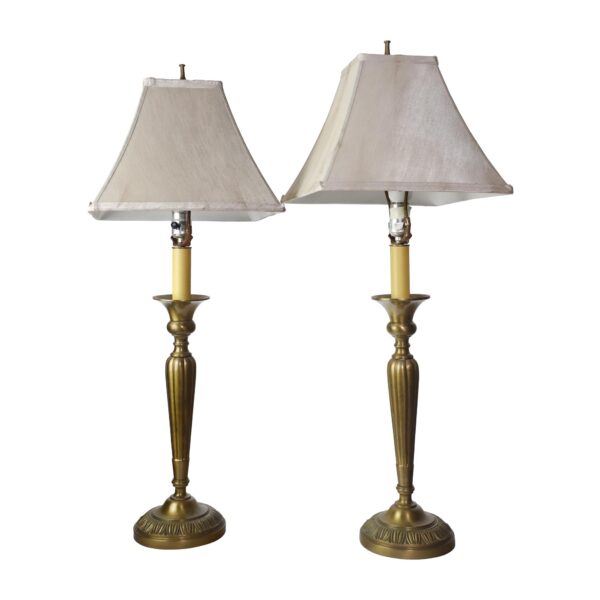 Table Lamps - Pair of Traditional Ribbed patina Brass Table Lamps