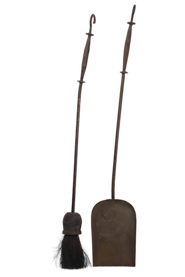 Tool Sets - Pair of Antique Iron Broom & Pan Fireplace Set