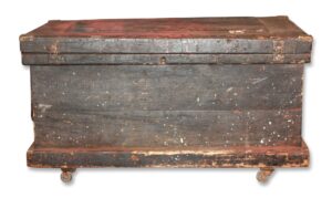 Trunks - Antique 34.25 in. Distressed Wooden Black Trunk on Wheels
