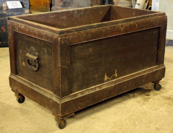Trunks - Antique Wooden Box on Wheels with Art Deco Hardware