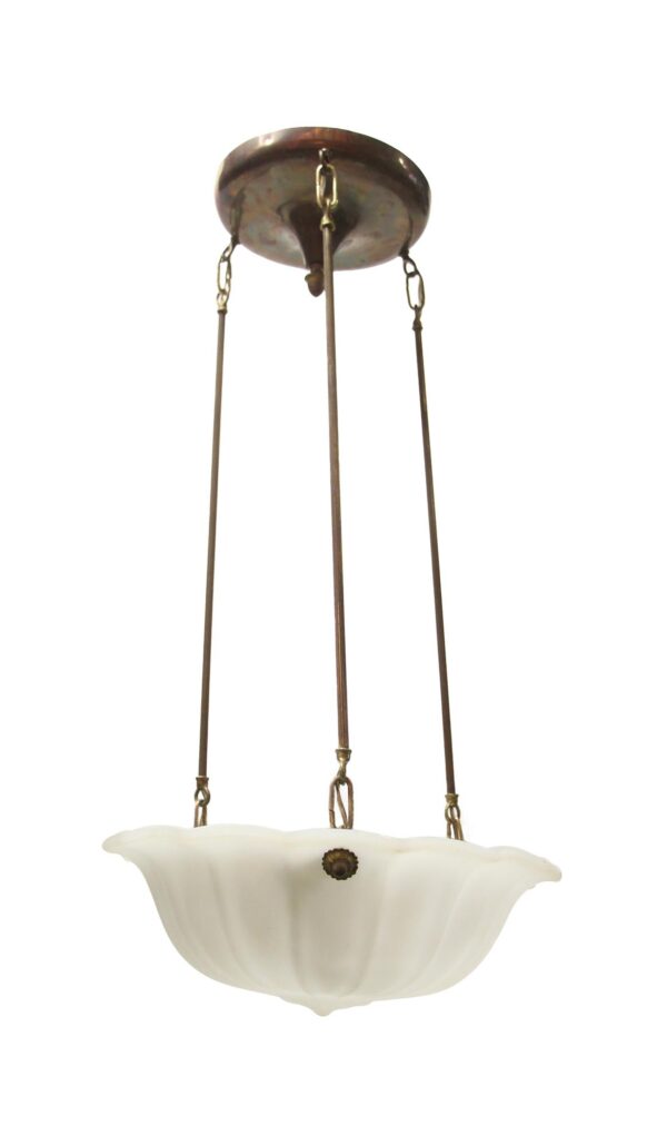Up Lights - 1920s Traditional Bronze White Glass Dish Pendant Light