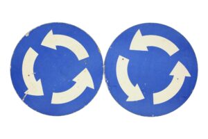 Vintage Signs - Pair of European Round Cardboard Blue & White Recycle Wall Signs