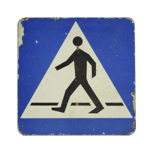 Vintage Signs - Vintage European Square Cardboard Pedestrian Crossing Street Wall Sign