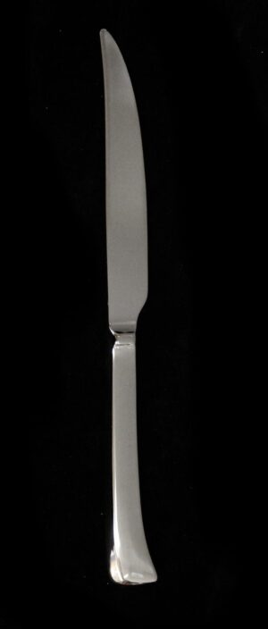 Stainless steel salad dessert knife shown vertically with a long, narrow blade and a plain handle.