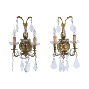 Waldorf Astoria - Pair of Brass & Crystal Herbert Hoover Suite Crystal Wall Sconces