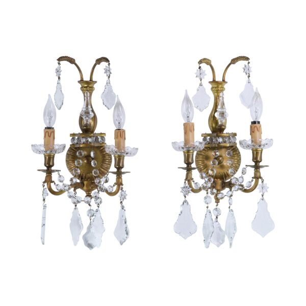 Waldorf Astoria - Pair of Brass & Crystal Herbert Hoover Suite Crystal Wall Sconces