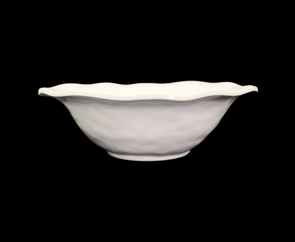Q Squared 12 in. Ruffled White Melamine Round Serving Bowl