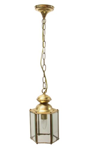 Wall & Ceiling Lanterns - 1970s Traditional Beveled Glass Brass Hanging Lantern