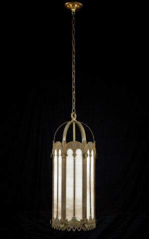 Wall & Ceiling Lanterns - Antique Gothic Cast Iron & Stained Glass Pendant Light