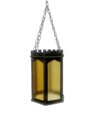 Wall & Ceiling Lanterns - Arts & Crafts Amber Glass & Wrought Iron Lantern Light