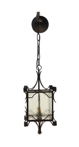 Wall & Ceiling Lanterns - Simple Iron & Clear Hammered Glass Ceiling Lantern