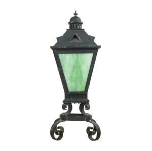 Wall & Ceiling Lanterns - Vintage Black Iron Standing Green Slag Glass Lantern