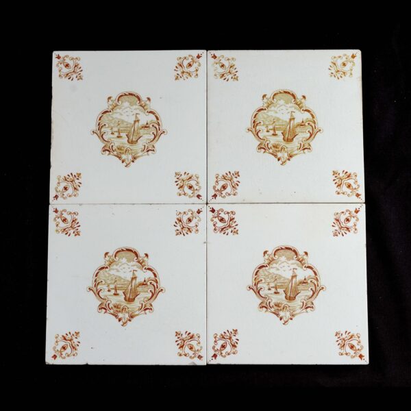 Wall Tiles - 19th Century Porcelain Ceramic Dutch Long Ship Wall Tile Set