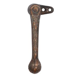 Decorative window latch with an antique copper finish and two mounting holes.