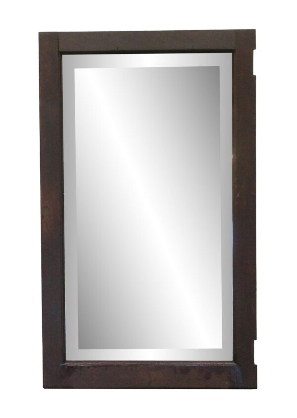 Rectangular cabinet door mirror with a beveled glass center in a dark wood tone frame, shown straight on.