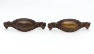 Cabinet & Furniture Pulls - Pair of Vintage 5.25 in. Art Deco Pressed Steel Bin Drawer Pulls