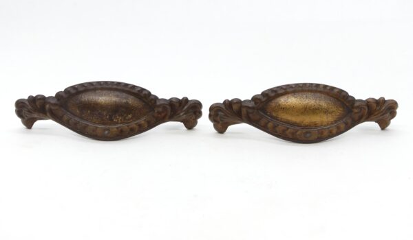 Cabinet & Furniture Pulls - Pair of Vintage 5.25 in. Art Deco Pressed Steel Bin Drawer Pulls