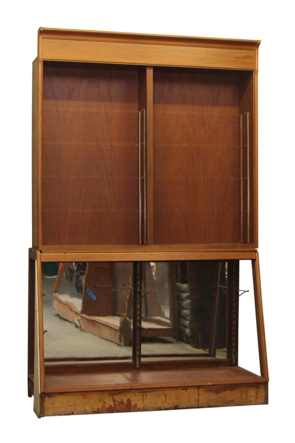 Cabinets - 1940s Wooden Showcase with Mirrored Bottom