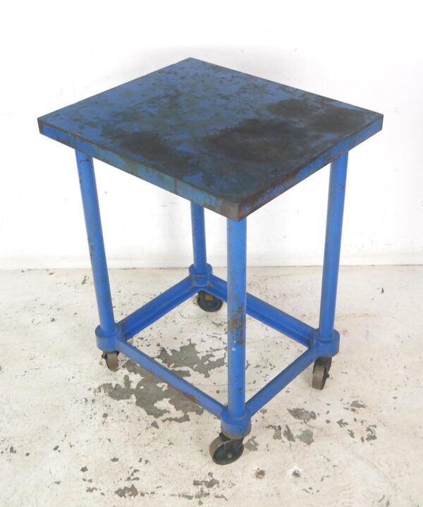 Carts - Antique Rolling 37.75 in. Blue Steel Turtle Table Factory Cart