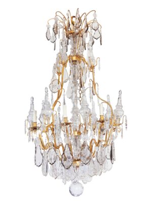 Chandeliers - Antique French Louis XV Gilt Bronze & Crystal 20 Arm Chandelier