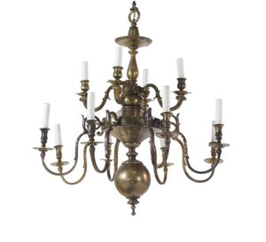 Chandeliers - Antique Grand 12 Arm Brass Colonial Chandelier