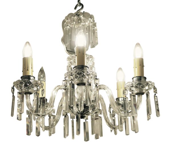 Chandeliers - Mid Century 5 Arm Crystal Chandelier