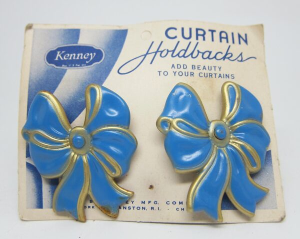 Curtain Hardware - Pair of Blue & Gold Bow Curtain Holdbacks