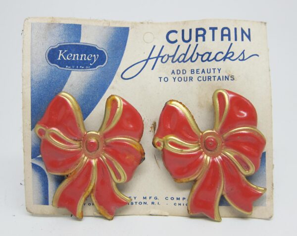 Curtain Hardware - Pair of Red & Gold Bow Curtain Holdbacks