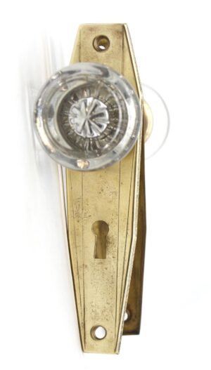 Door Knob Sets - Vintage Art Deco Round Glass Brass Plates Door Knob Set