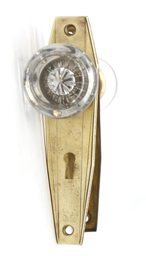 Door Knob Sets - Vintage Art Deco Round Glass Brass Plates Door Knob Set