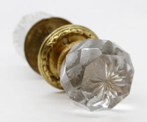 Door Knob Sets - Vintage Faceted Clear Glass Door Knob Set with Rosettes