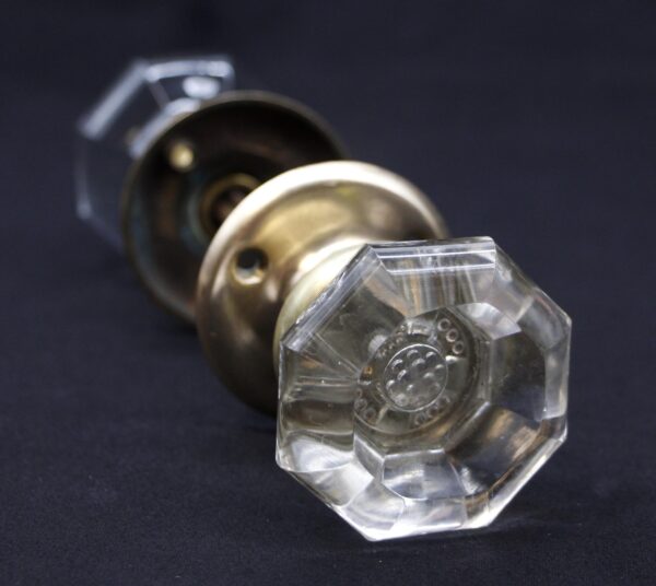 Door Knob Sets - Vintage Octagon Glass Passage Door Knob Set with Brass Rosettes