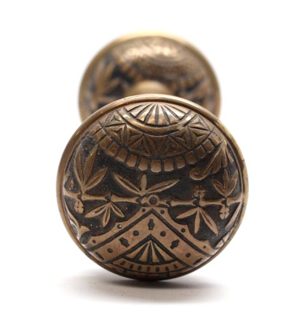 Door Knobs - Antique 1890s Branford Bronze Oriental Passage Door Knobs