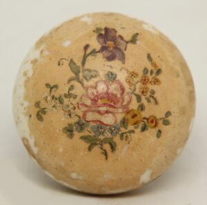 Door Knobs - Vintage Distressed Floral Tan Porcelain Passage Door Knob