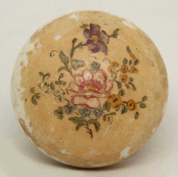 Door Knobs - Vintage Distressed Floral Tan Porcelain Passage Door Knob
