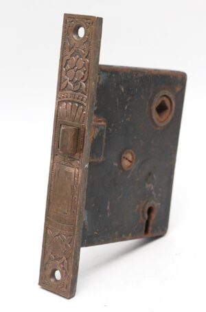 Door Locks - Antique Victorian Cast Iron Mortise Door Lock with Brass Face