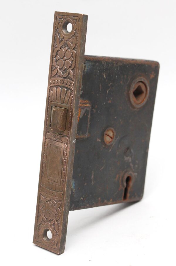 Door Locks - Antique Victorian Cast Iron Mortise Door Lock with Brass Face