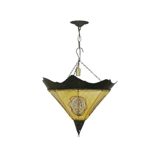 Down Lights - Moroccan Black Steel & Yellow Leather Pendant Light