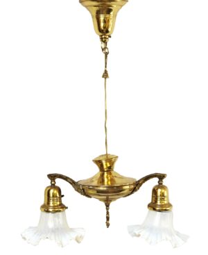 Down Lights - Victorian Down Light Brass Chandelier with Glass Shades