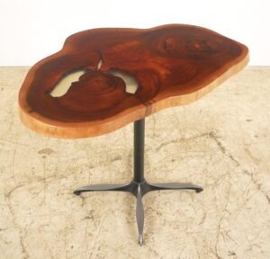 Farm Tables - Handcrafted 39.875 in. Live Edge Mahogany Wafer Steel Bistro Table