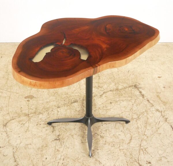 Farm Tables - Handcrafted 39.875 in. Live Edge Mahogany Wafer Steel Bistro Table