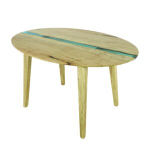 Farm Tables - Handcrafted 4.5 ft. Natural Maple Blue Resin River Oval Dining Table