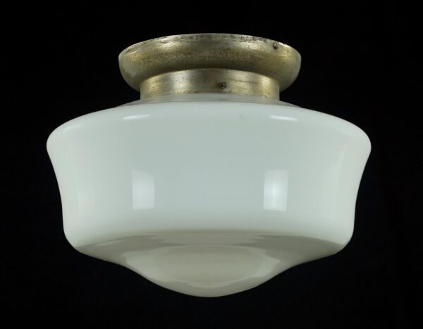 Flush & Semi Flush Mounts - Antique Schoolhouse Milk Glass Steel White Flush Mount Light