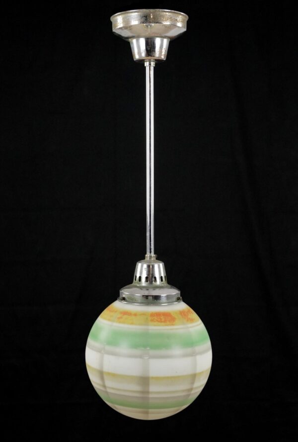 Globes - 27.5 in. Mid Century Striped Glass Globe Nickel Steel Pendant Light