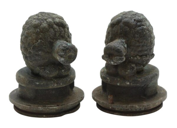 Pair of cast iron turtle molds shown side by side, each with a rounded shell form and a circular base, in a dark black finish.