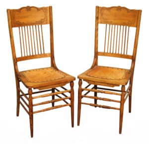 Kitchen & Dining - Pair of Leather & Wood Chairs