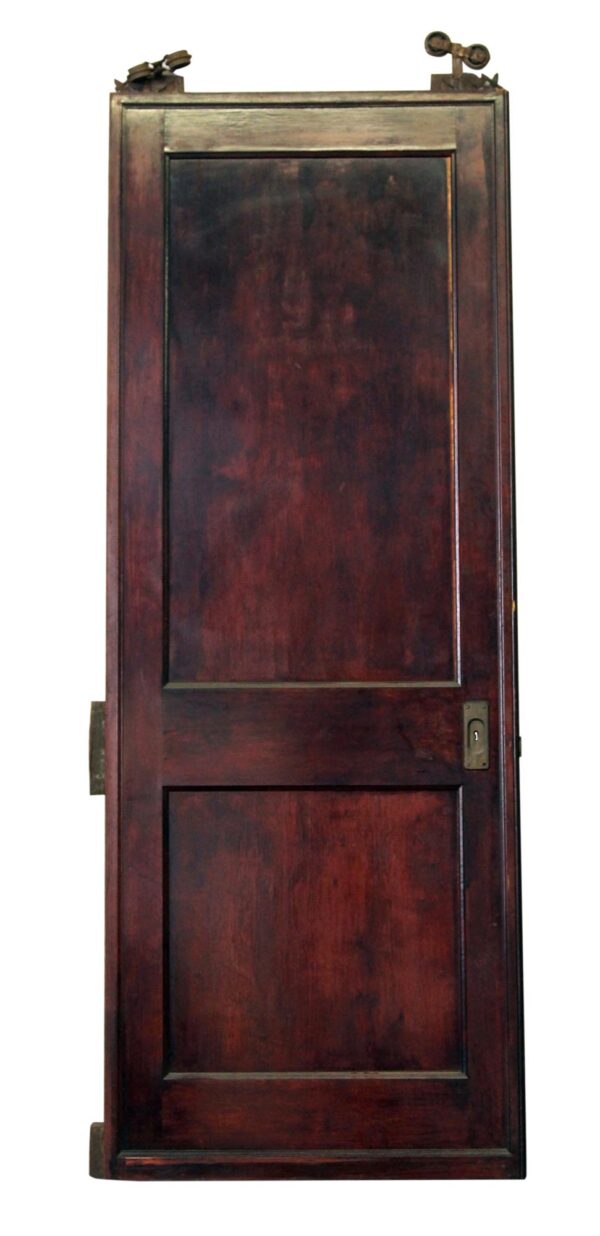 Pocket Doors - Antique 2 Pane Dark Wood Pocket Door 96 x 36