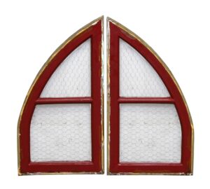 Reclaimed Windows - Chicken Wire Glass Paneled Arch Red Metal Window