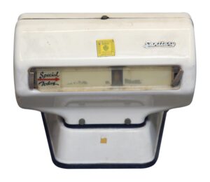 White metal electric sanitary scale with a front display window and the Sanitary badge visible on the upper housing.